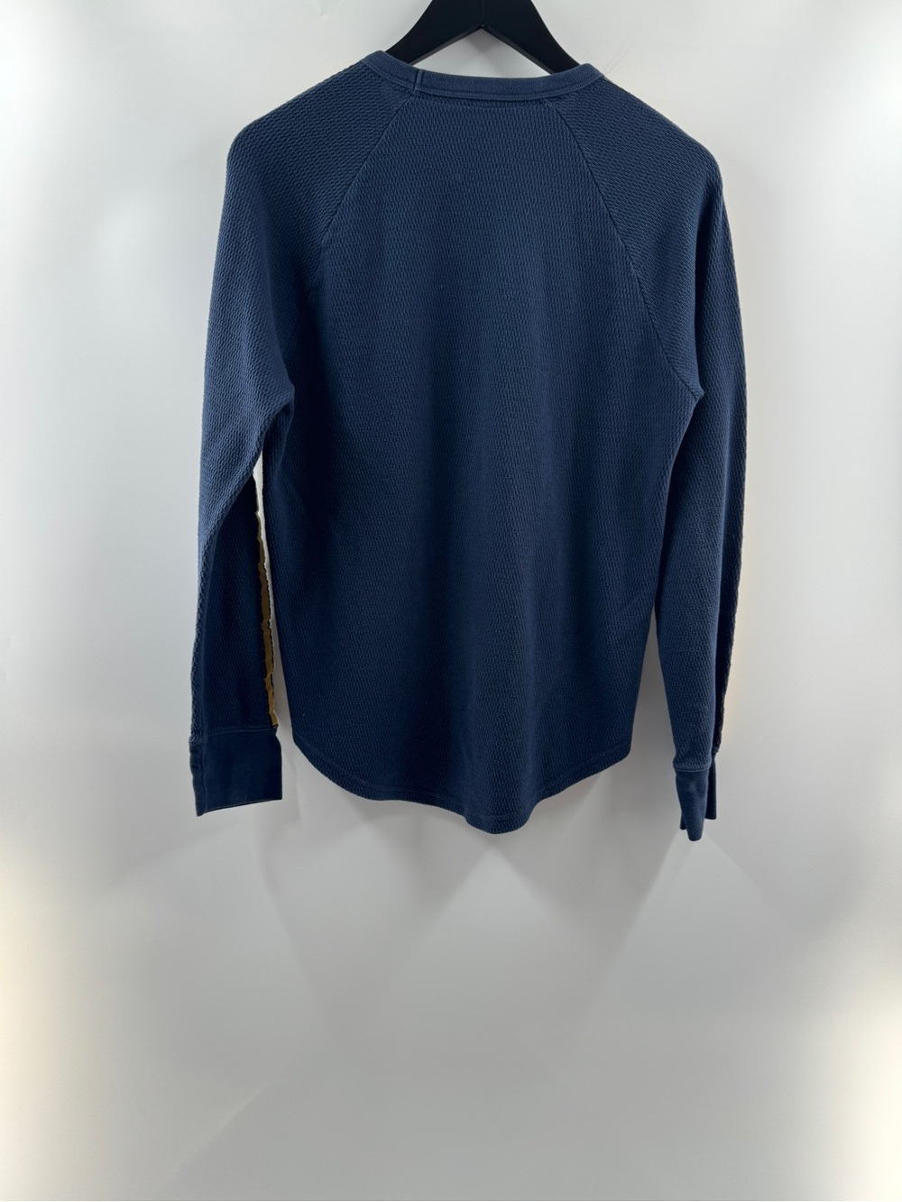 🧸 Hollister Navy Blue Yellow Stripe Waffle Knit Long Sleeve Shirt Men's Medium - Picture 6 of 9